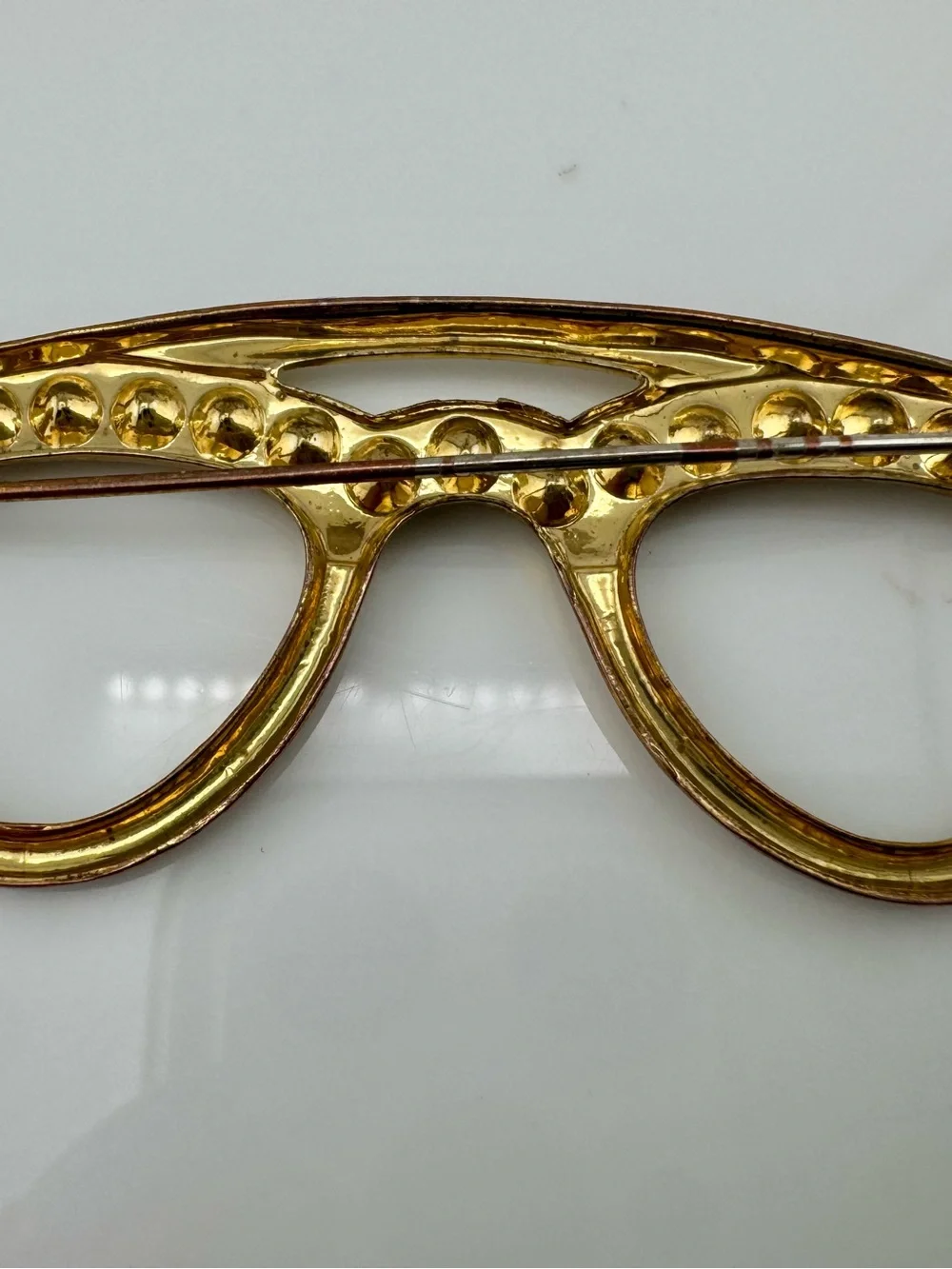 Vintage Rhinestone Eyeglasses Brooch Gold Tone Crystal Pin